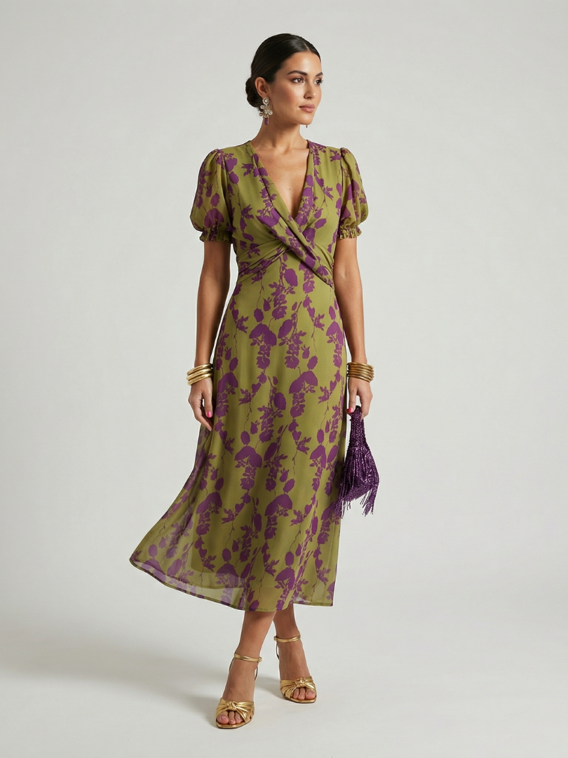 franklin print puff sleeve midi dress Virel