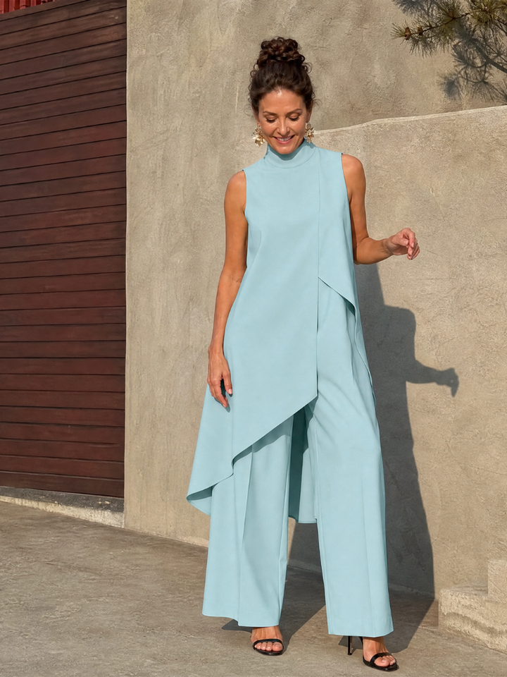 Cozima | Sleeveless Mock Neck Draped Jumpsuit