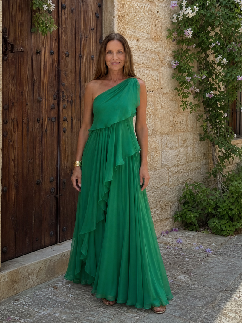 Evadora | One Shoulder Ruffle Maxi Dress