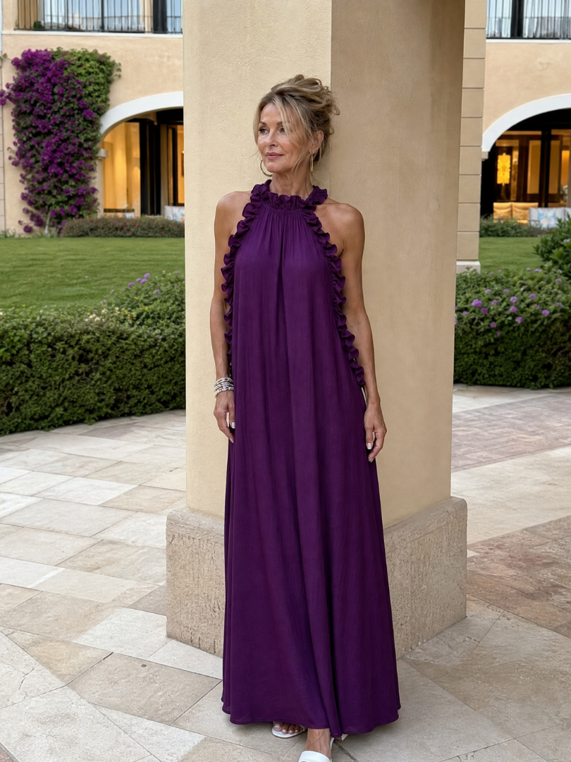 Euman | Sleeveless Ruffle Neck Maxi Dress