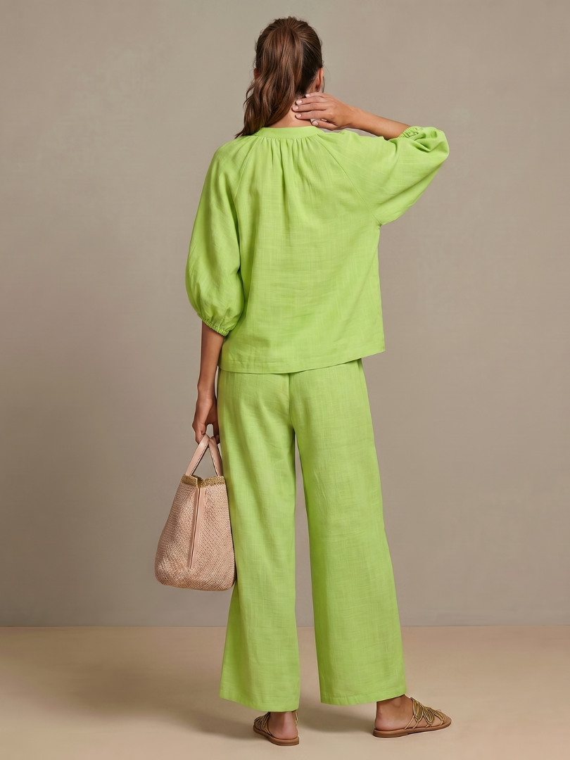 Natalia | Zip Front Blouson Top Wide Leg Set