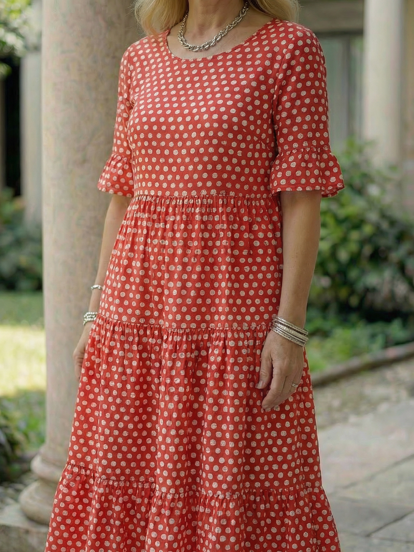 Arlo | Polka Dot Tiered Midi Dress Short Sleeve