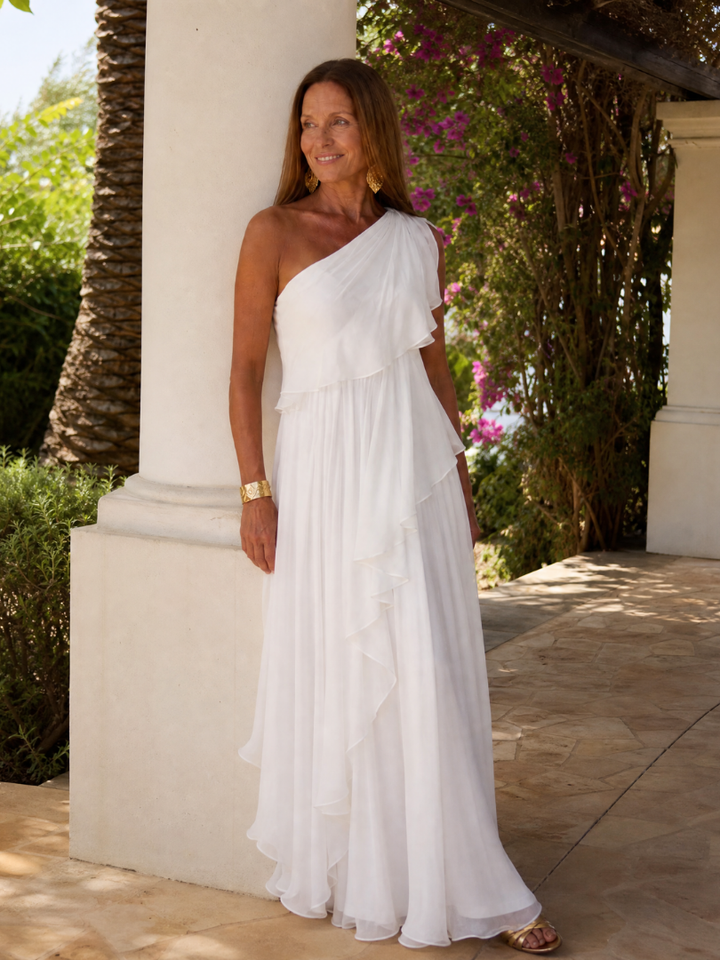 Evadora | One Shoulder Ruffle Maxi Dress