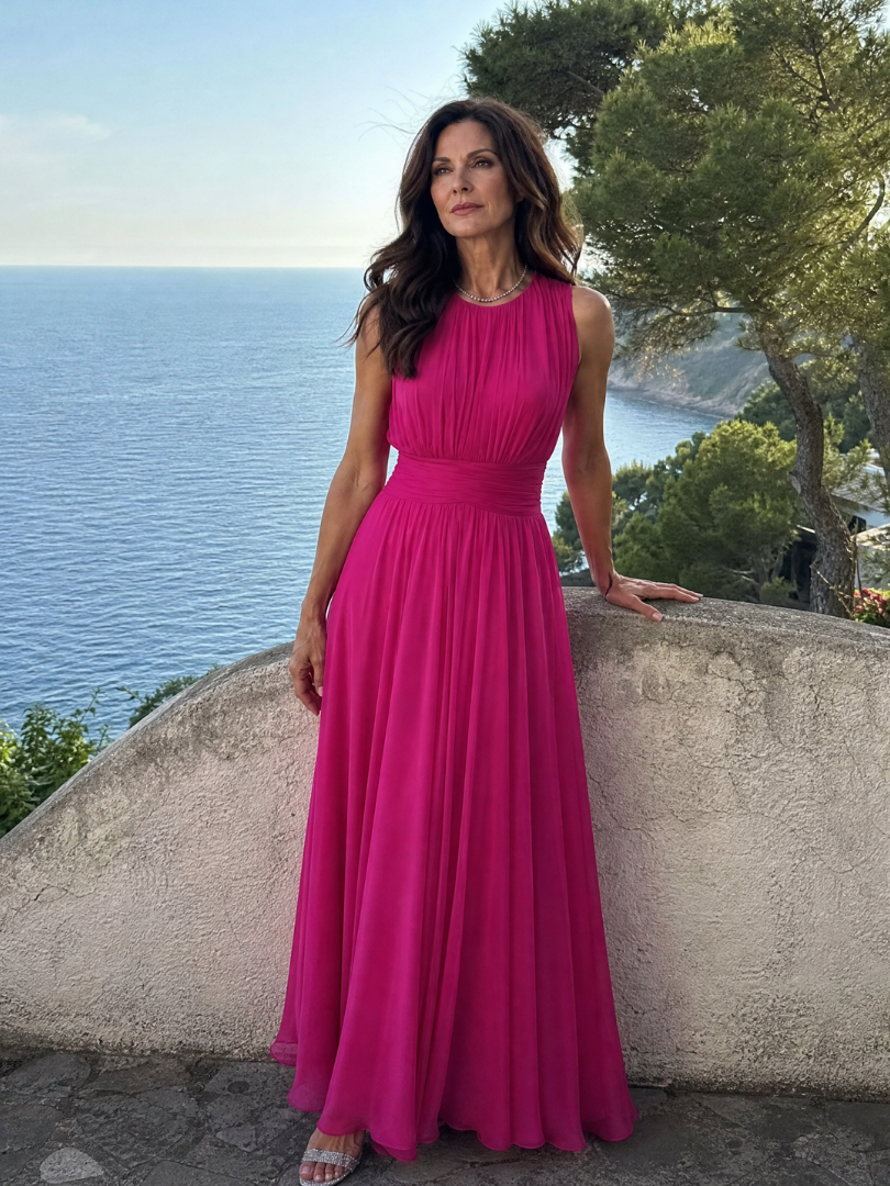 Simran | Sleeveless Gathered Waist Midi Dress
