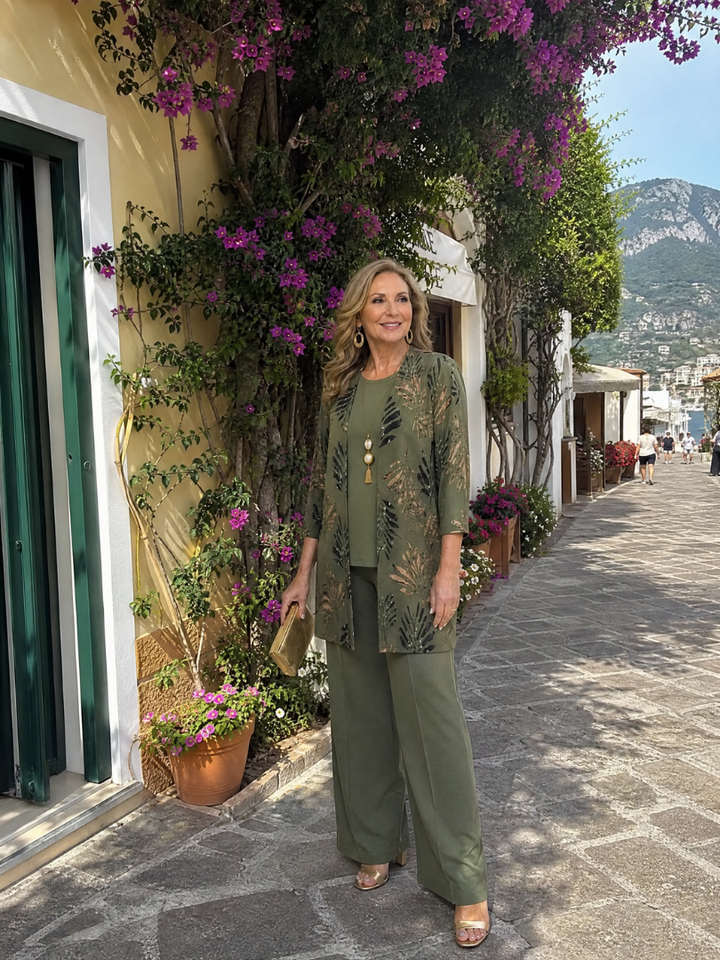 Aureliah | Printed Open Front Three Piece Pant Set