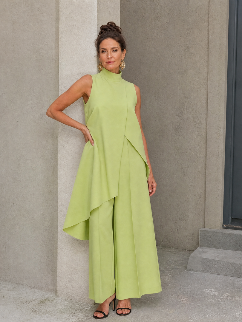 Cozima | Sleeveless Mock Neck Draped Jumpsuit