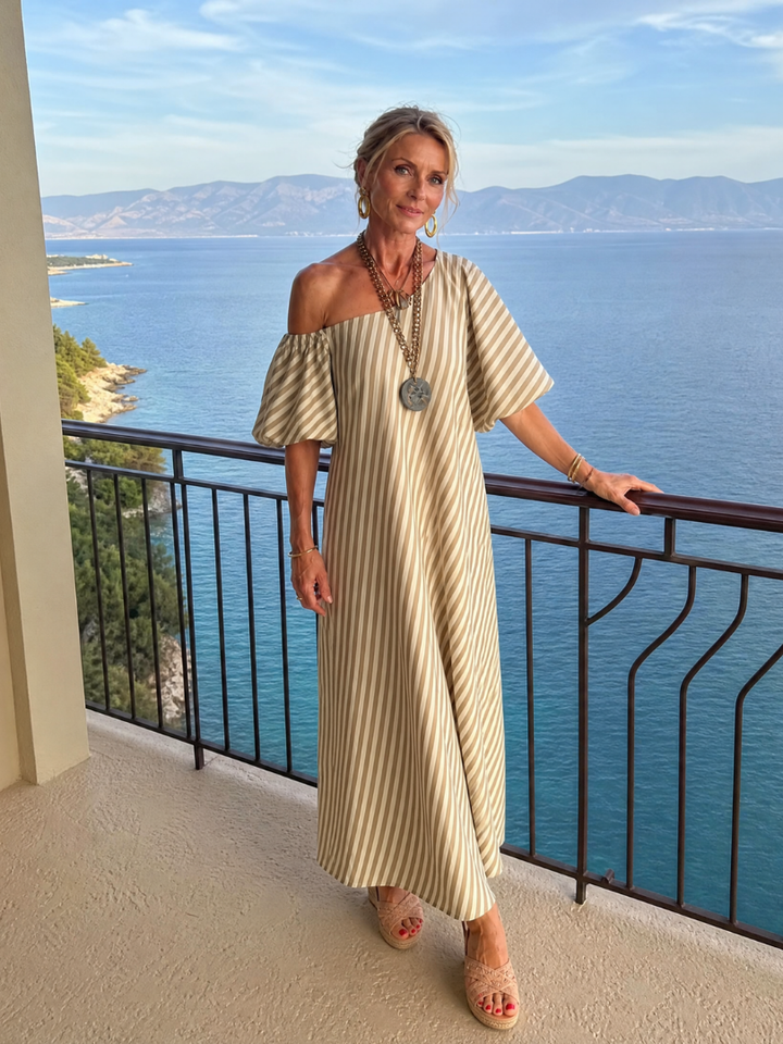 Ilyndra | Striped Empire Waist Midi Dress