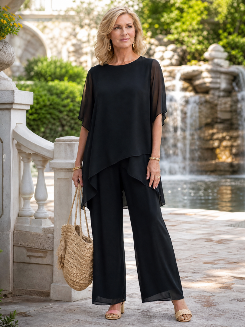 Nimon | Layered Chiffon Two Piece Pant Set