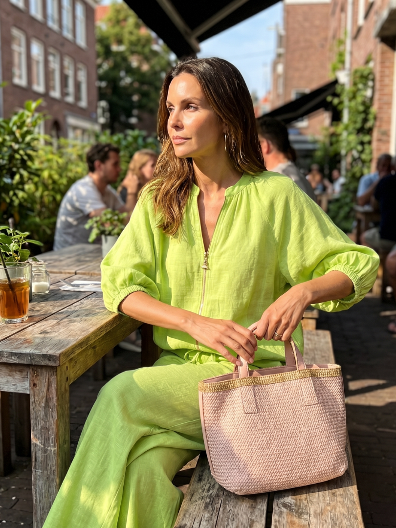 Natalia | Zip Front Blouson Top Wide Leg Set