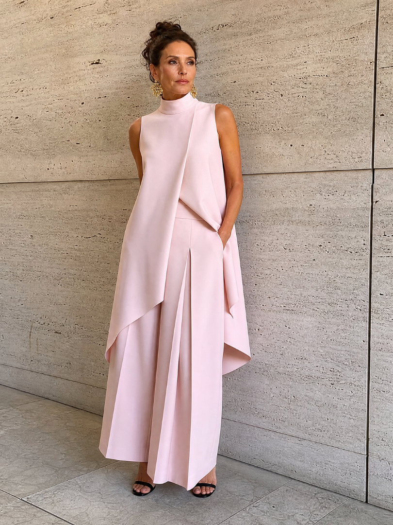Cozima | Sleeveless Mock Neck Draped Jumpsuit