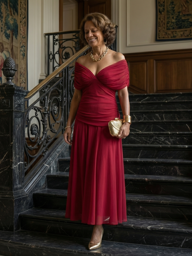 Calen | Off Shoulder Flow Midi Dress