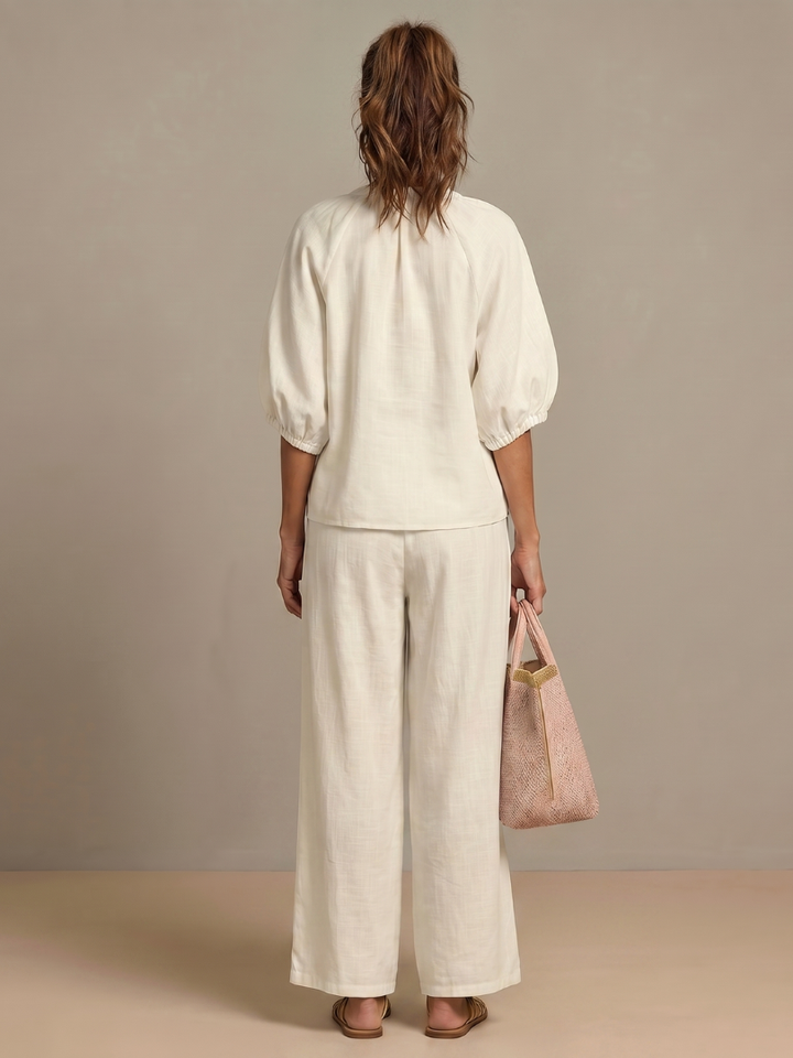 Natalia | Zip Front Blouson Top Wide Leg Set