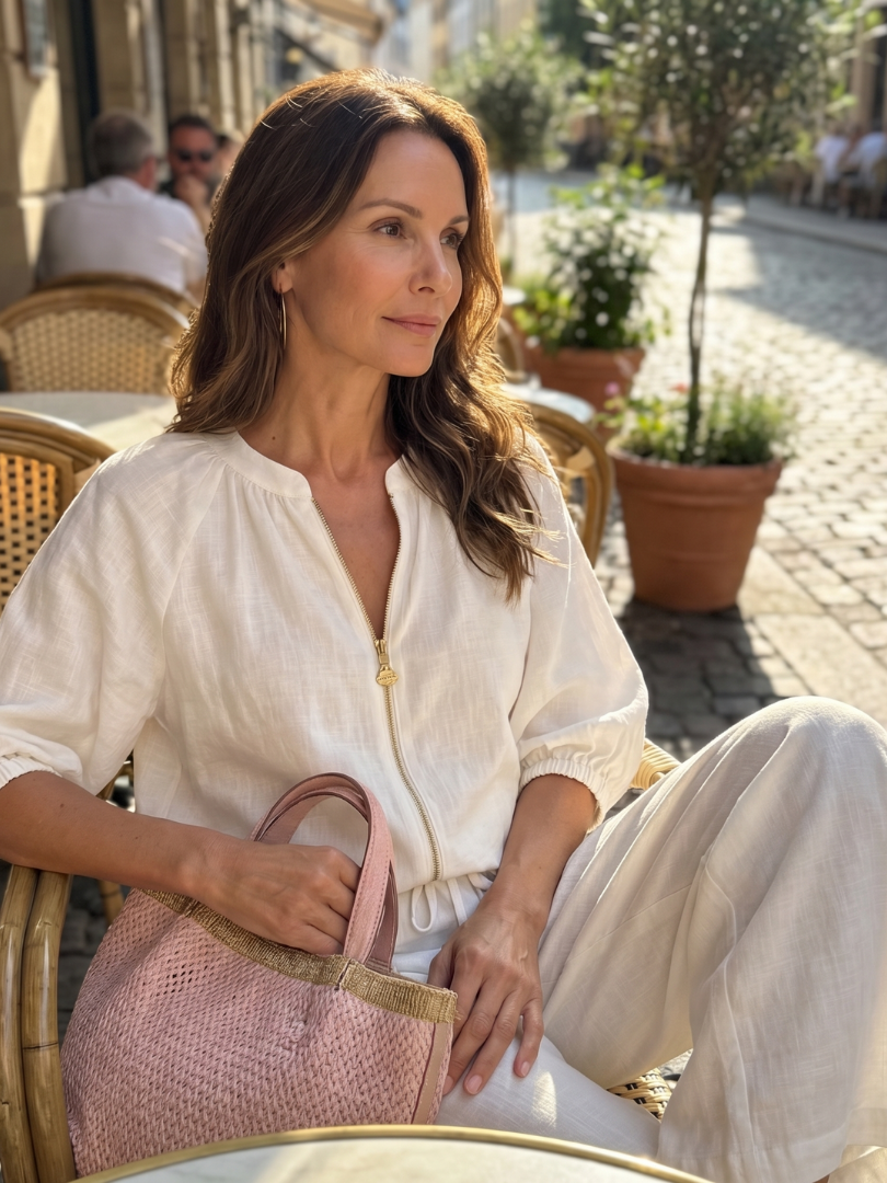 Natalia | Zip Front Blouson Top Wide Leg Set