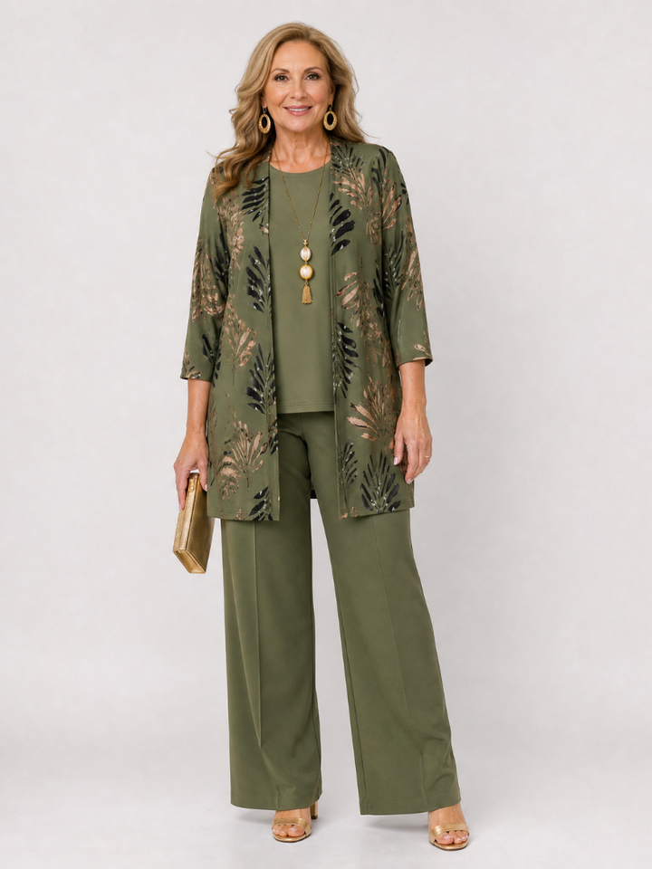 Aureliah | Printed Open Front Three Piece Pant Set