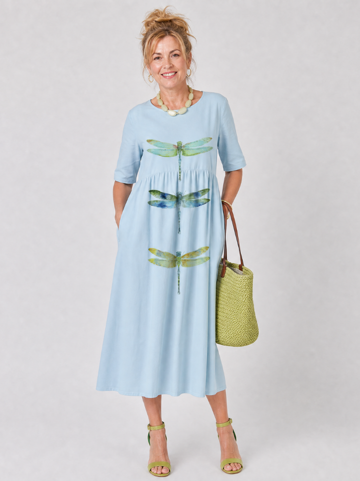 Daisy | Dragonfly Print Midi Dress