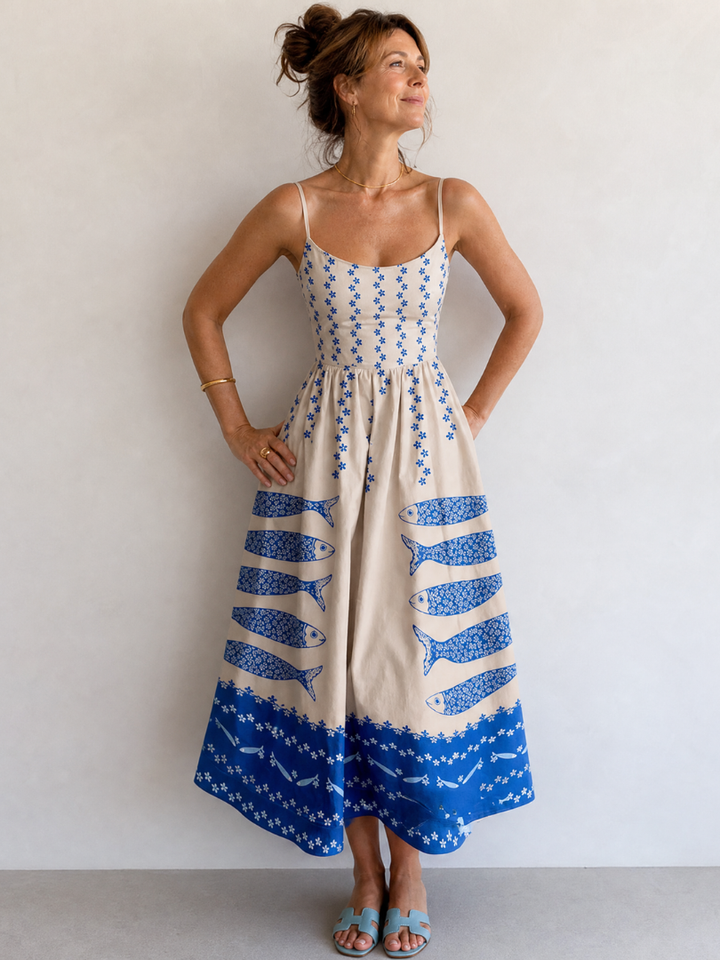 Mukara | Fish Print Sleeveless Midi Dress