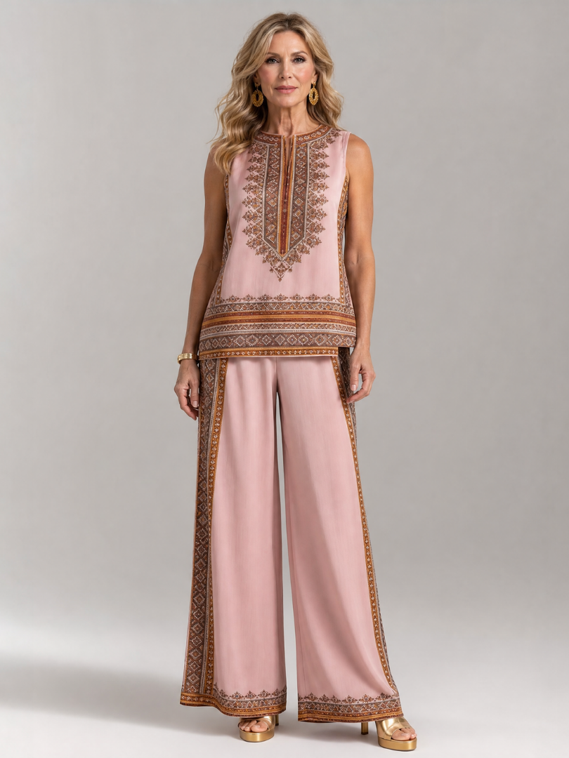 Paige | Printed Sleeveless Top And Wide Leg Pants Set