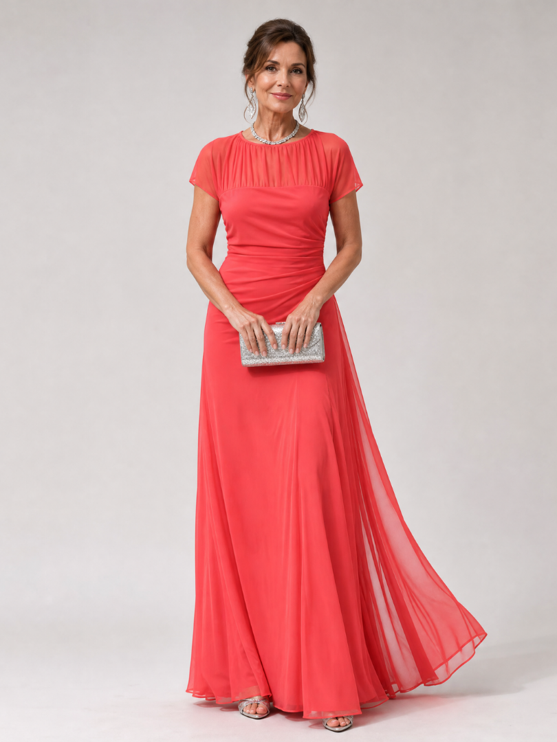 Aurethia | Mesh Yoke Ruched Maxi Dress