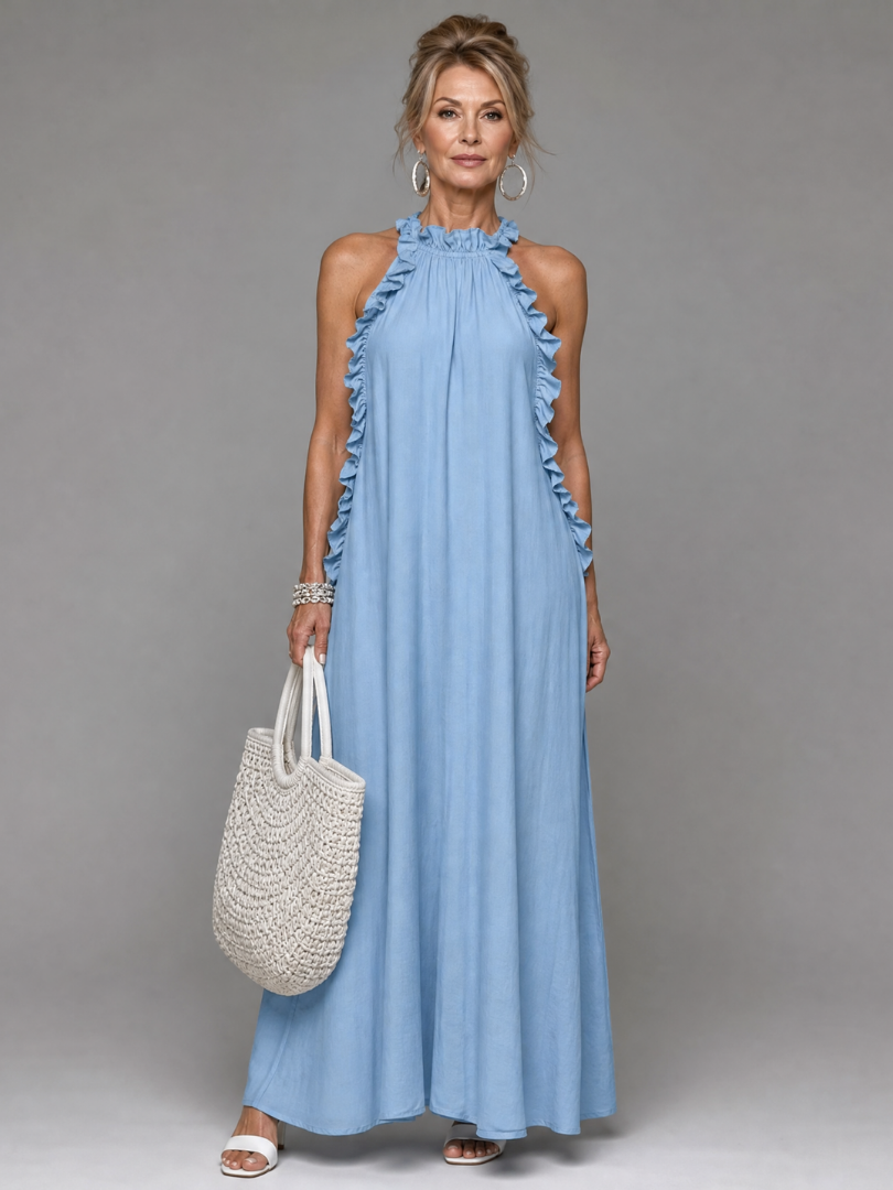 Euman | Sleeveless Ruffle Neck Maxi Dress