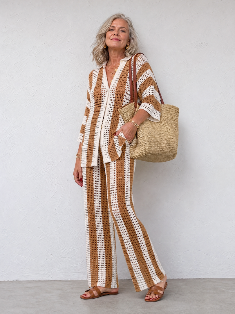 Cora | Button Front Top And Wide Leg Pants Set