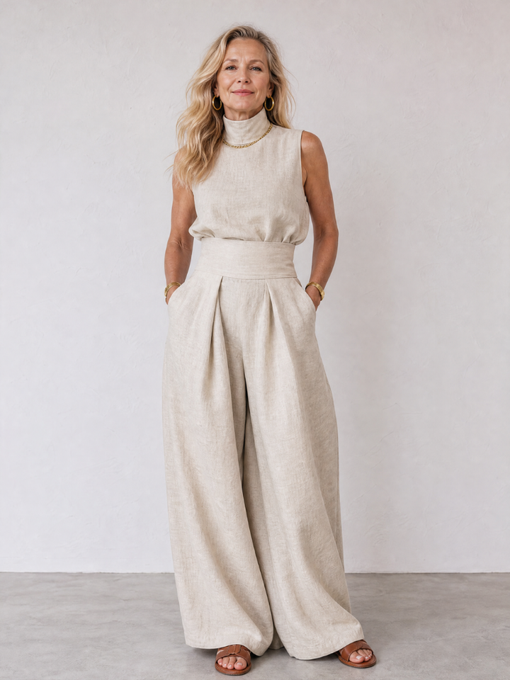 Brooklyn | Sleeveless Mock Neck Top And Wide Leg Pants Set