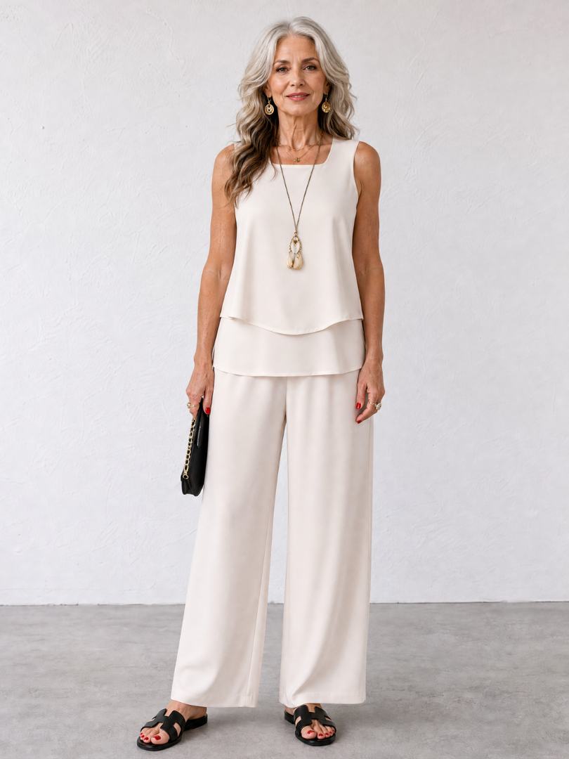 Addison | Layered Tank Top And Wide Leg Pants Set
