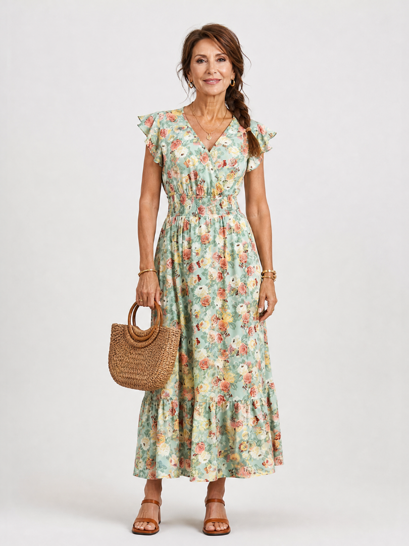 Claire | Floral Ruffle Sleeve Midi Dress