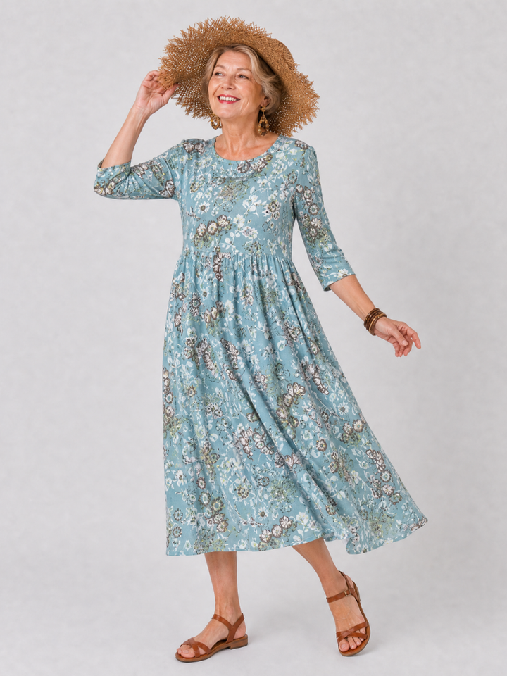 Gloria | Floral Three Quarter Sleeve Midi Dress