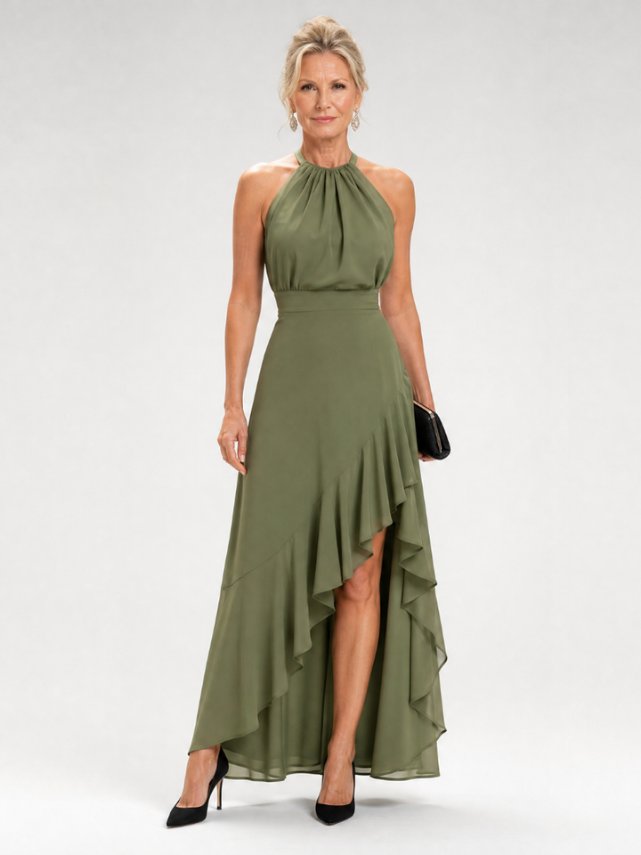Vikal | Halter Neck High Low Ruffle Dress