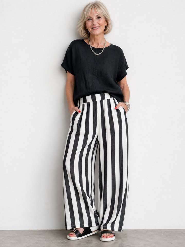 Zoey | Short Sleeve Top And Striped Pants Set