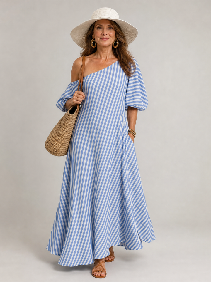 Arianell | One Shoulder Stripe Midi Dress
