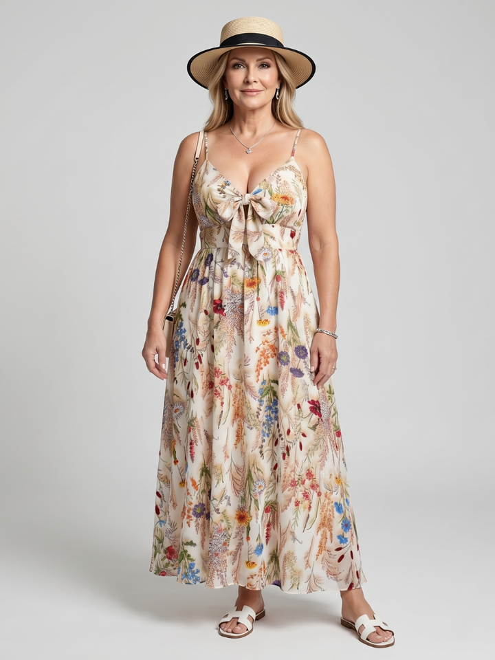 Teresina | Spaghetti Strap Gathered Waist  Midi Dress