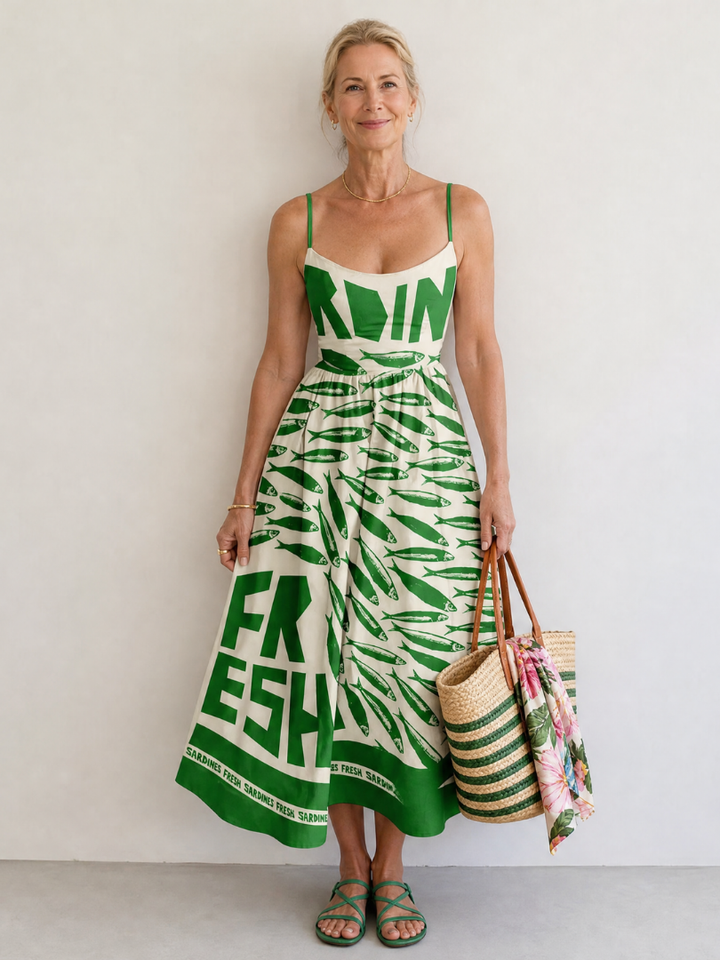 Marivelle | Fish Graphic Print Midi Dress