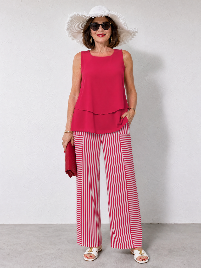 Madeline | Layered Tank Top And Striped Wide Leg Pants Set