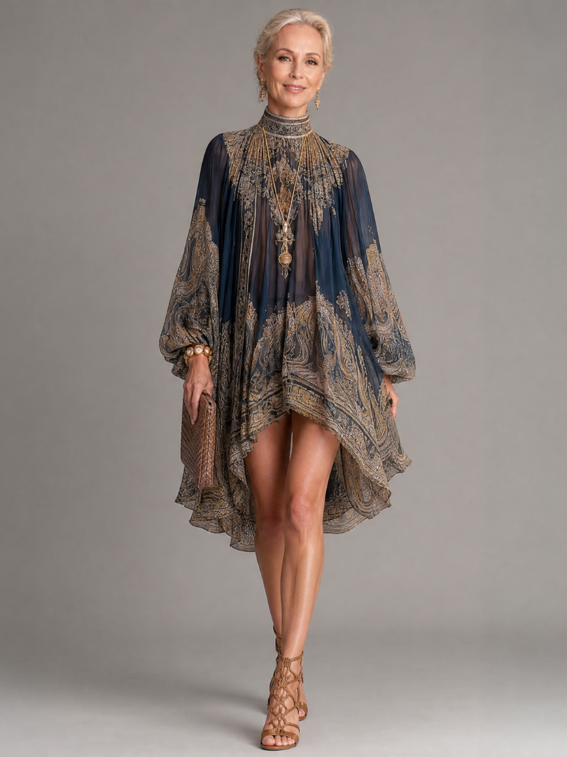 Gyro | High Neck Printed High Low Mini Dress