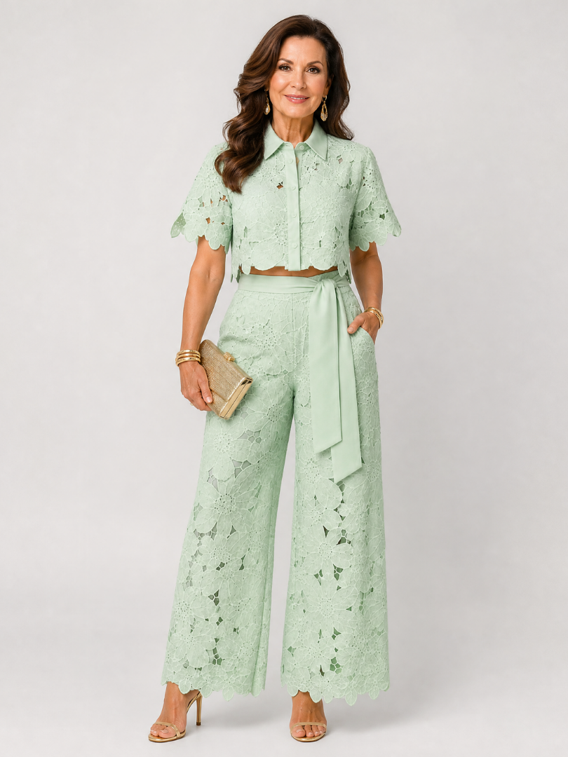 Zelmira | Lace Button Front Two Piece Pant Set