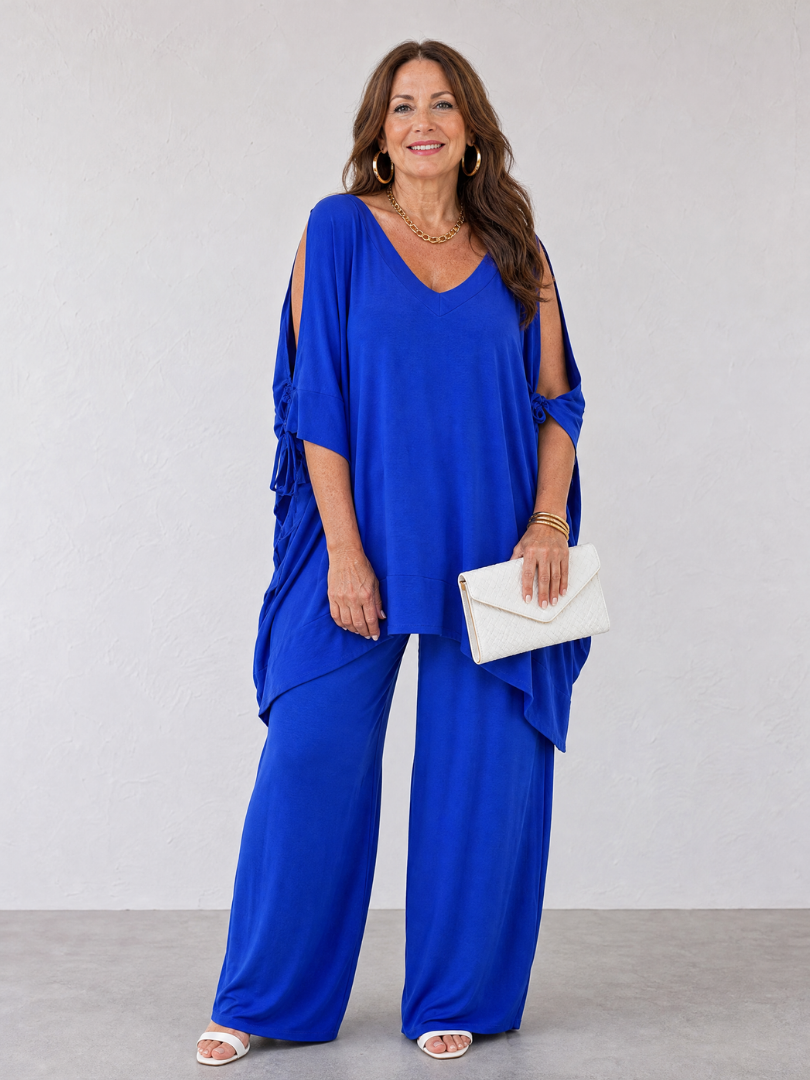 Nicole | Draped Tunic And Wide Leg Pants Set