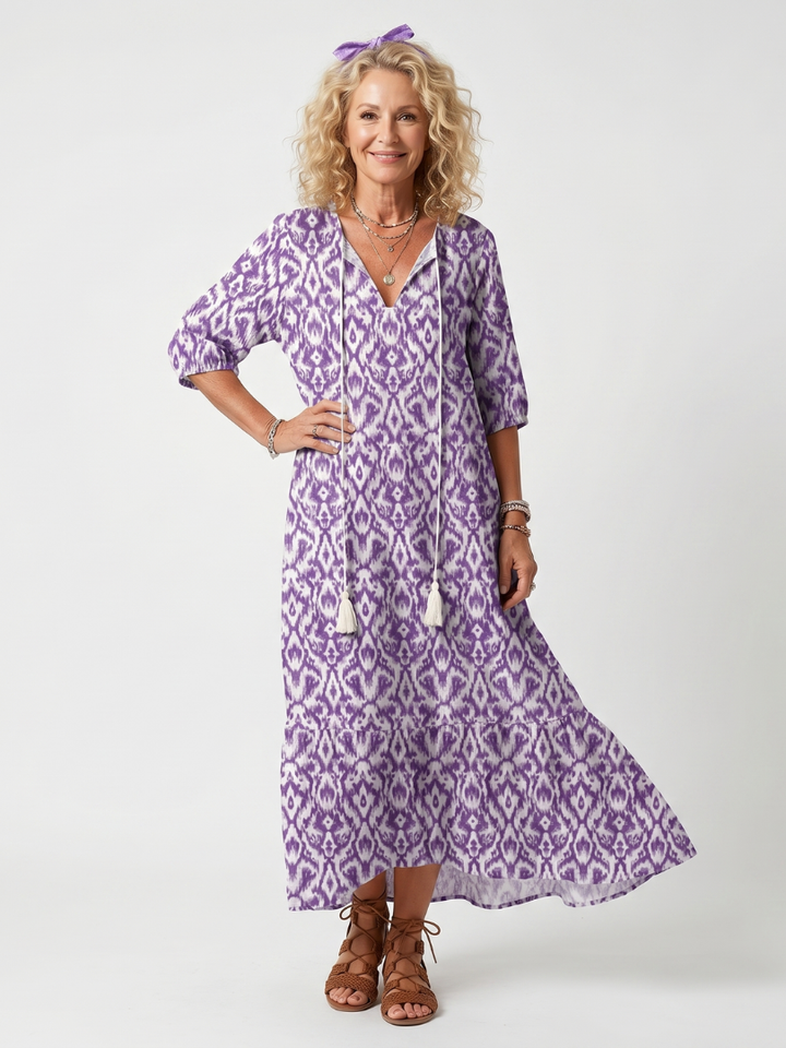 Penelope | Printed Tassel Tie Midi Dress