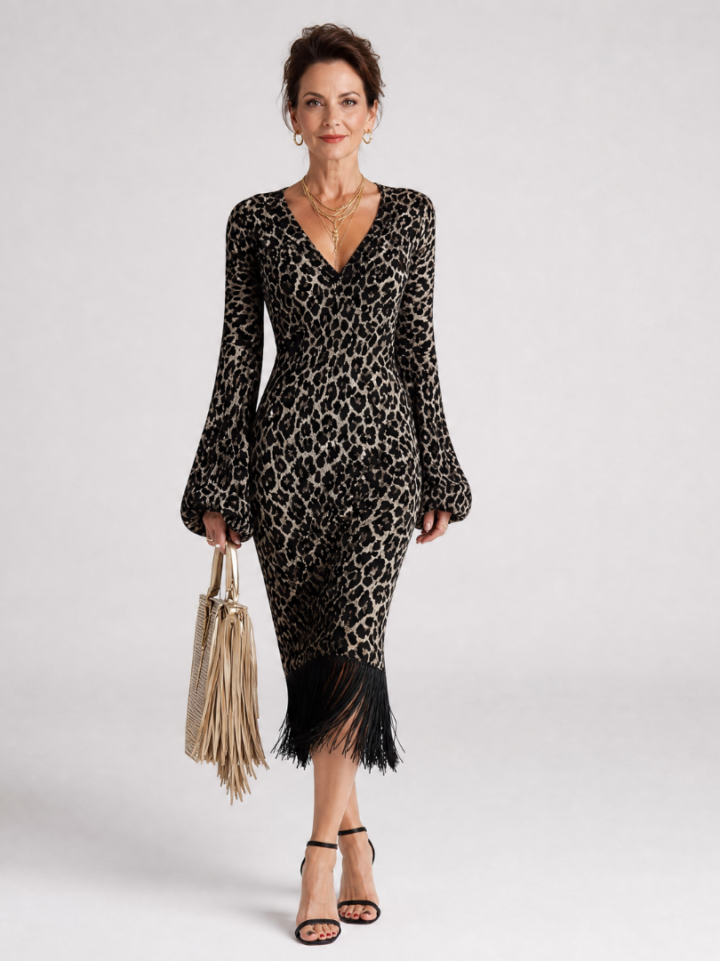 Zephyria | Ribbed Fringe Hem Midi Dress
