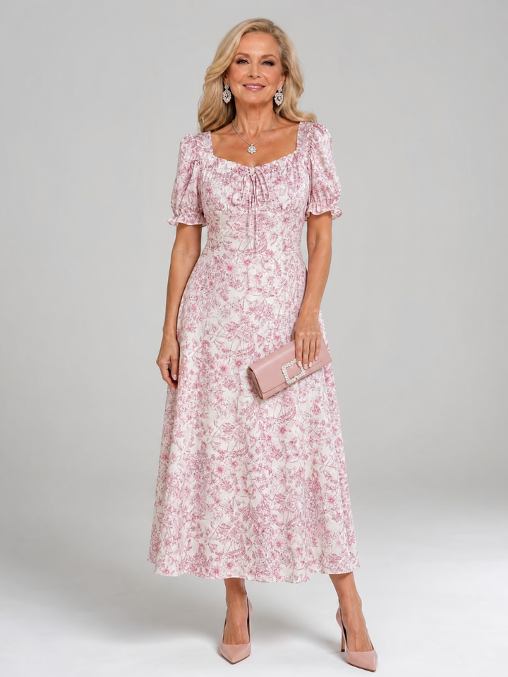 Emma | Floral Square Neck Midi Dress