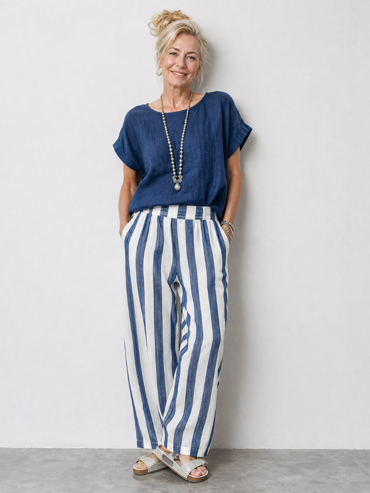 Presley | Relaxed Top And Wide Leg Stripe Pants Set
