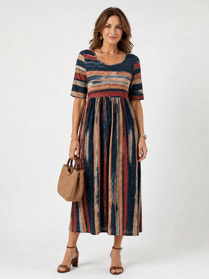 Maelisande | One Shoulder Striped Midi Dress