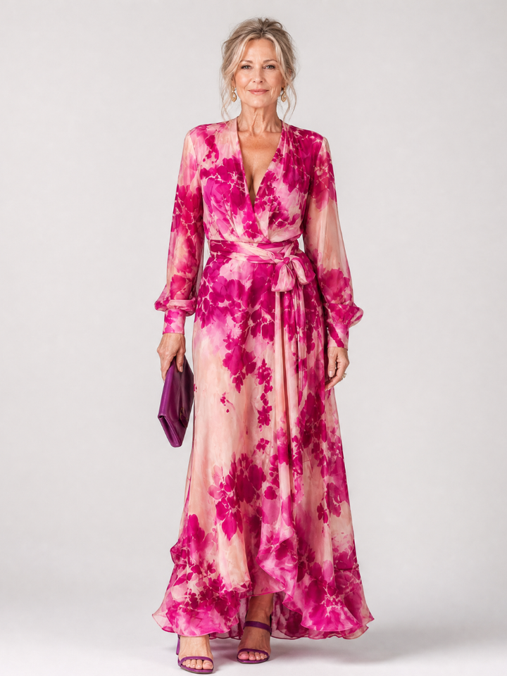 Amina | Floral Wrap Tie Midi Dress