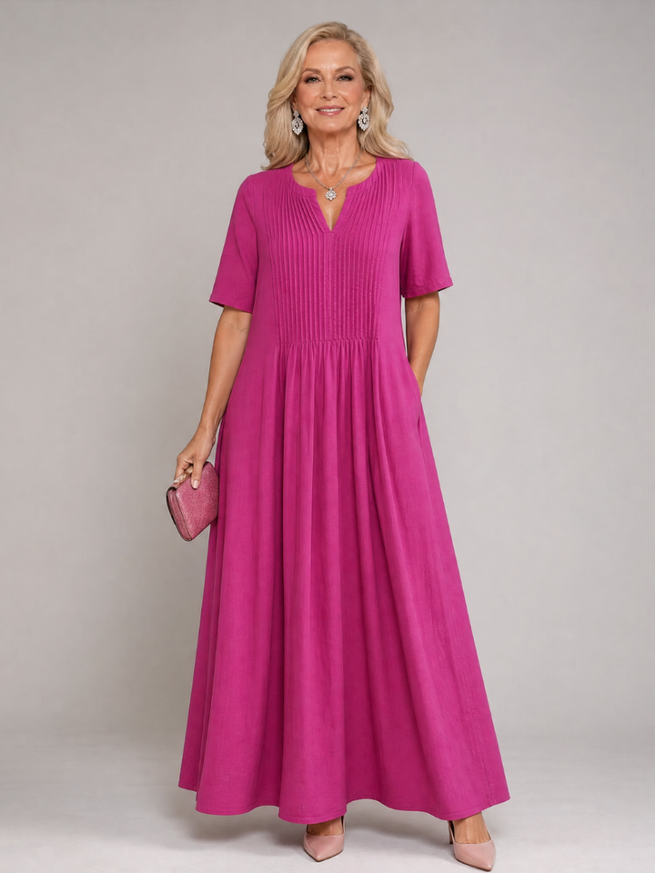 Vuma | Pleated V Neck Midi Dress