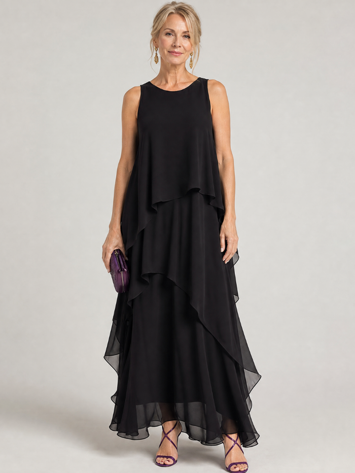 Aubrey | Layered Sleeveless Chiffon Midi Dress