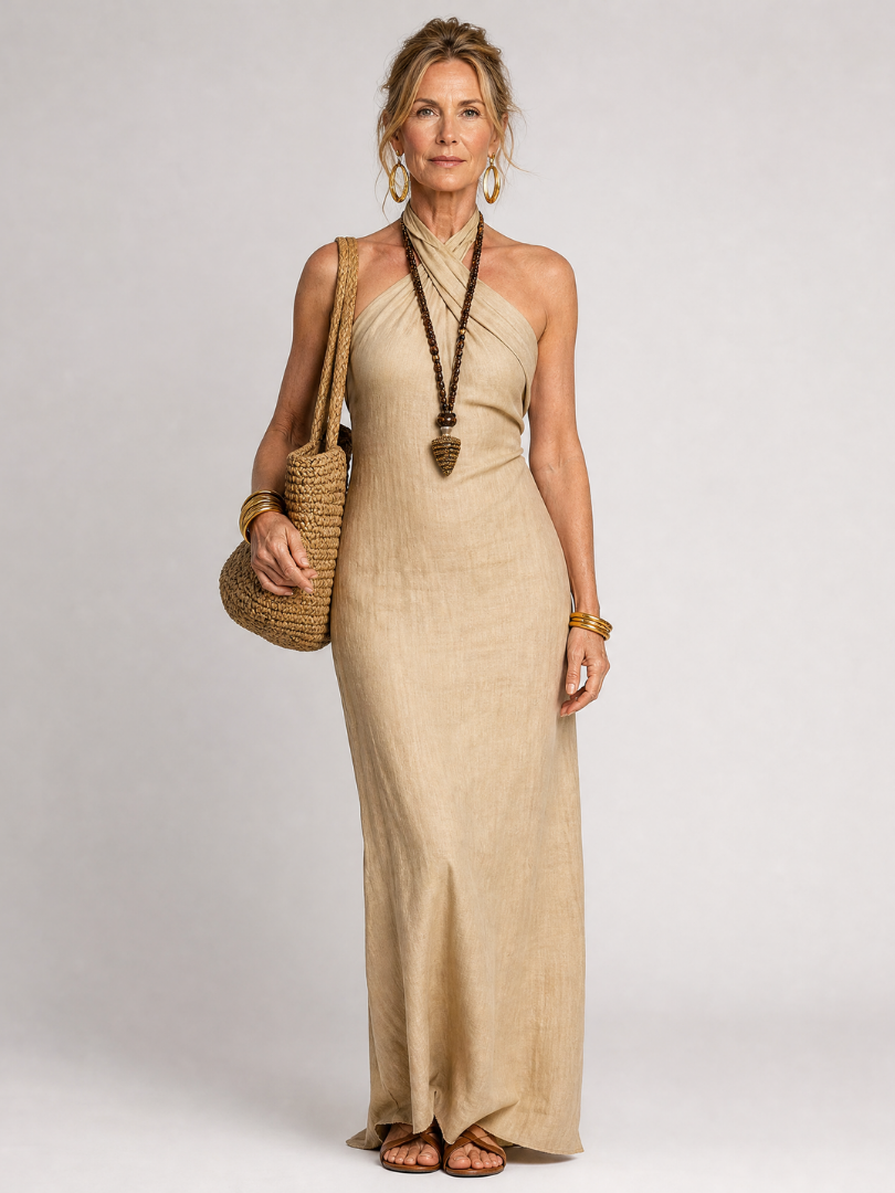 Ajolene | Halter Neck Column Maxi Dress