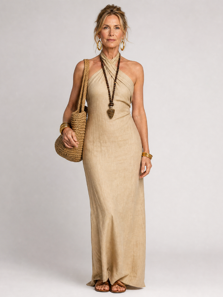 Ajolene | Halter Neck Column Maxi Dress