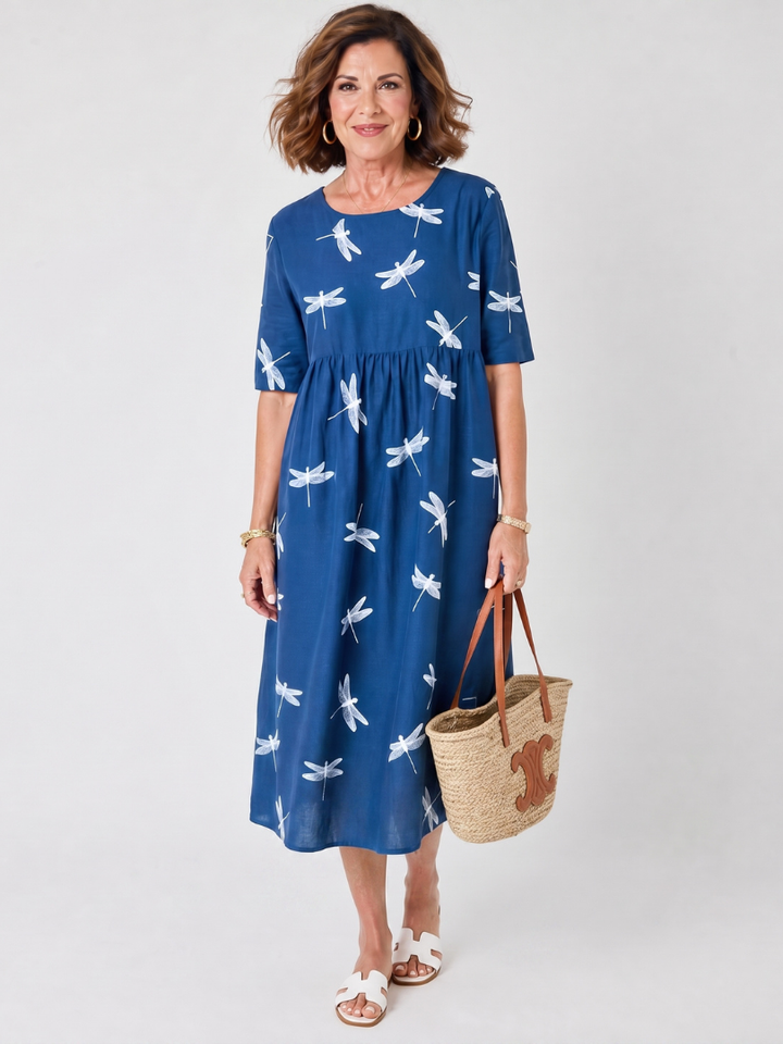 Delaney | Dragonfly Print Pocket Midi Dress