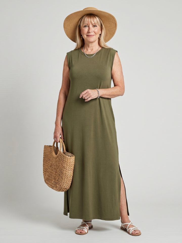 Harlow | Straight Silhouette Crew Neck Midi Dress