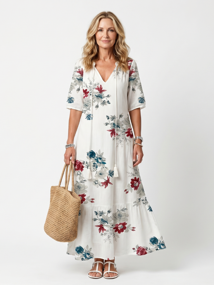 Maeva | Scattered Floral Tassel Tie Midi Dress